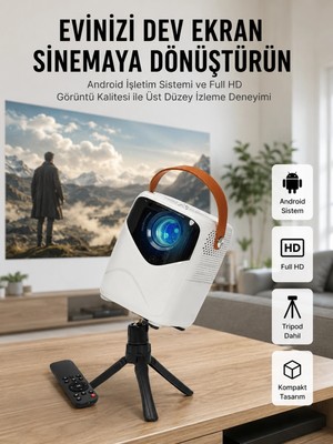 Eco Lounge Hd Ayaklı Portatif Projeksiyon Cihazı Bluetooth Wifi Akıllı Android Işlemcili