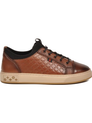 Voyager Erkek Casual Ayakkabı Taba Hakiki Deri Kroko Desenli Rahat Şık Sneaker 6424-1 M