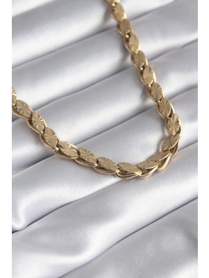 Eco Lounge 316L Çelik Gold Renk Lazer Kesim Arpa Zincir Model Kadın Kolye