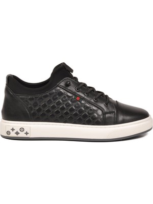 Voyager Erkek Casual Ayakkabı Siyah Hakiki Deri Kroko Desenli Rahat Şık Sneaker 6424-1 M