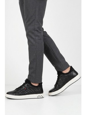 Voyager Siyah Hakiki Deri Kroko Desenli Rahat Şık Erkek Casual Ayakkabı Sneaker 6424-1 M