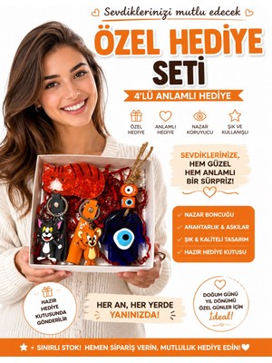 Novaly Store Nazar Boncuklu Hediye Kutusu – Duvar Süsü, 2 Adet Anahtarlık ve Toka Içeren Özel Hediye Seti