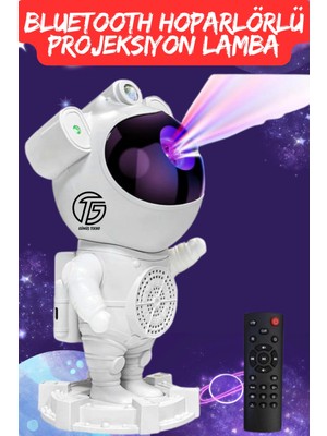 Eco Lounge Astronot Tasarımlı Bluetooth Hoparlörlü Hd Yıldız Projeksiyonlu Dekoratif Gece Lambası