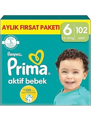 Renas Store Prima Aktif Bebek, Bebek Bezi 6 Numara, 102 Adet Aylık Fırsat Paketi
