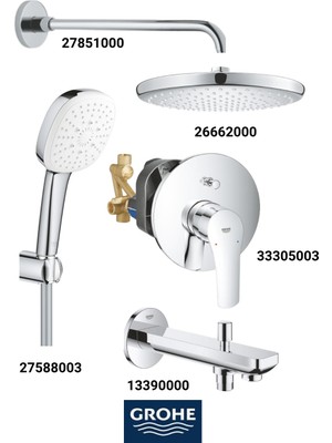 Grohe Eurosmart Ankastre Banyo Bataryası Seti Gagadan Yönlendircili (Oval Tepe Duşlu)