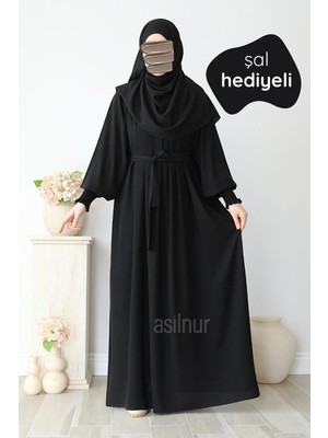 Asilnur Mahi Elbise Şal Hediyeli Takım Siyah