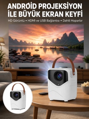 Eco Lounge Hd Ayaklı Portatif Projeksiyon Cihazı Bluetooth Wifi Akıllı Android Işlemcili Yeni Nesil