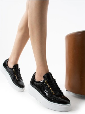 Follini Kadın Hakiki Deri Sneaker Siyah Rugan