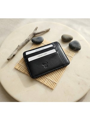 Passtell %100 Hakiki Deri Minimalist Tek Parça Ultra Ince Oval Kredi Kartlık ve Cüzdan