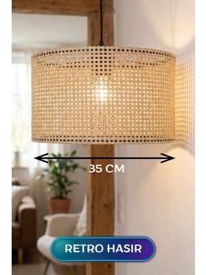 Renas Store Retro Hasır Kumaş Başlıklı Sarkıt Avize 35 cm