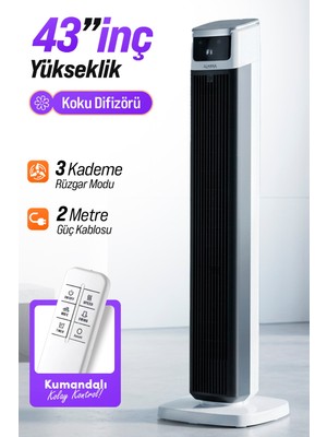 Auhma ACFN05 43" Kule Tipi Vantilatör Siyah | 45W Sessiz Çalışma | 3 Hız Kademesi | LED Dokunmatik Ekran | Uzaktan Kumandalı | Salınımlı Tower Fan