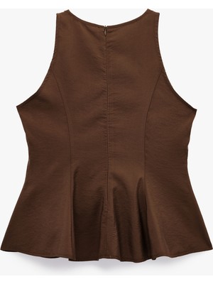 Koton Modal Kumaş Slim Fit Kolsuz Bisiklet Yaka Peplum Top