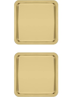 Astraltech Paslanmaz Çelik Sunum Tepsisi, Gold, 21X21 Cm, Çay Kahve Pasta Tatlı Servisi, 2 Adet