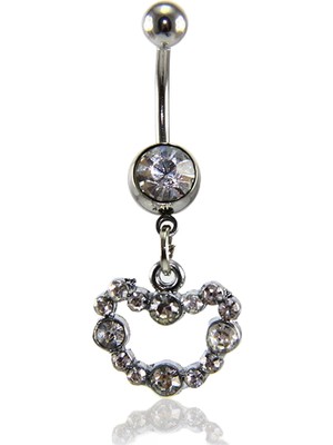 Astraltech Rouge Beyaz Taşlı Kalp Göbek Piercing