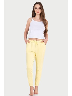 Obje Kadın Limon Sarı Slimfit Büzgü Paça Eşofman Altı