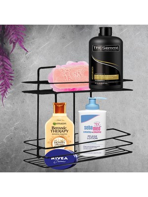 Astraltech BADEM10 Banyo Duş Rafı Şampuanlık Köşelik Kare Siyah 2 Katlı Malzemelik Organizer Düzenleyici Mutfa