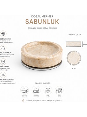 Badem10 Ruby Serisi %100 Doğal Mermer Lüks Sabunluk Kaymaz Taban Şık Görünüm Katı Sabunluk