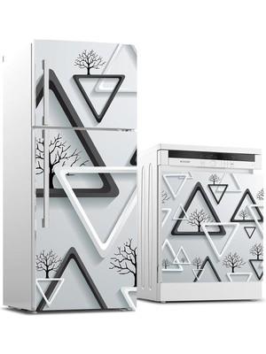Astraltech Buzdolabı ve Bulaşık Makinası Beyaz Eşya Sticker Kaplama Siyah Beyaz Ağaç