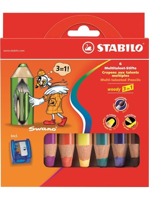 Astraltech Stabilo Woody Kuru Boya 3in1 6 Renk Kalemtraş