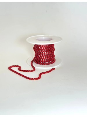 Mazaka Studio SS12 Kırmızı Renkli Kristal Beyoğlu Taş Zincir Şerit 3 Metre