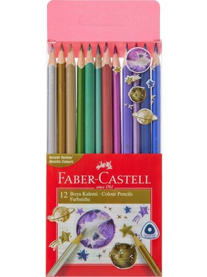 Astraltech Faber-Castell Üçgen Kuru Boya Kalemi Metalik Renkler 12'li