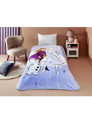 Astraltech Taç Disney Frozen Hello Çizgi Film Karakteri Pamuk-Polyester Karışım Battaniye, Mavi, Beyaz, Mor, T