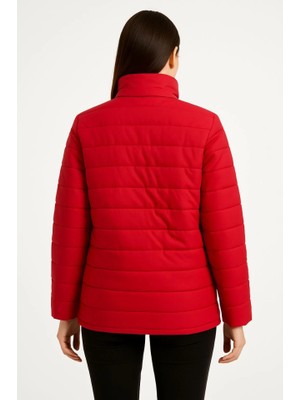Mrayss  Bomber Mont Ceket – Su Itici Kumaş, Kapitone Astarlı, Fermuarlı, Kışlık - Kırmızı
