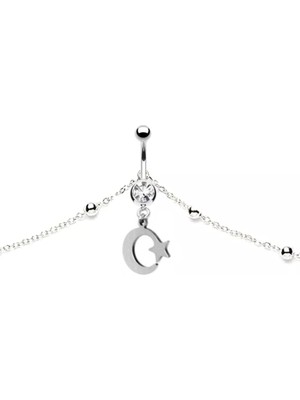 Astraltech Vücut Zincirli Ay Yıldız Sallantılı Çelik Göbek Piercing, Görseldeki Renk