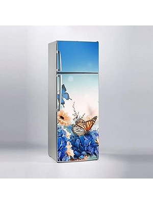 Astraltech Buzdolabı Sticker Kaplama Dolap Kaplama Etiketi Mavi Çiçekler