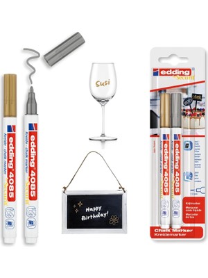 Astraltech Edding 4085 Tebeşir Kalemi - Altın, Gümüş - 2 Tebeşir Kalemi - 1-2 mm Yuvarlak Uçlu