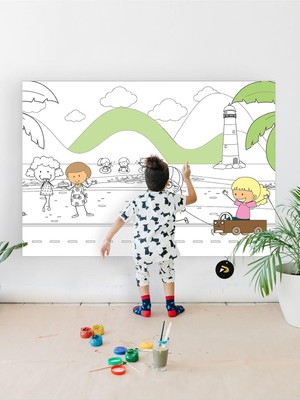 Astraltech Postermanya (PSTER21317) Sahil, Deniz Kenarı Eğitici Dev Boyama Kağıdı, Çocuklar Için Aktivite Boya