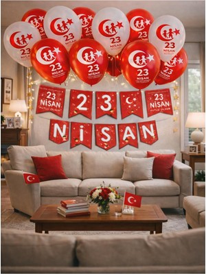 Astraltech 23 Nisan Dekoratif Süsü Flama Okul Süsü, Atatürklü Balon, Türk Bayrağı Pano Süsleri “3 Metre Led”,