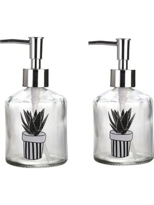 Astraltech Banyo Seti̇ Cam Sivi Sabunluk 2 Adet,kaktüs 1 Desen 300ML 7,6X15,5CM