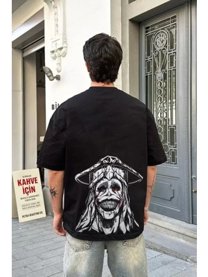Mrayss  Unisex Bisiklet Yaka Baskılı Oversize T-Shirt - Siyah