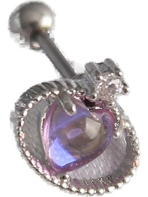 Astraltech 316L Çelik Gümüş Renk Mor Mineli Kalp Zirkon Taş Detay Tragus Piercing - TJ-PR1273