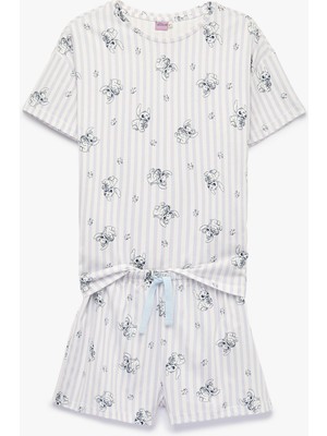 Koton Stitch Baskılı Pamuklu Lisanslı Bisiklet Yaka Kısa Kollu Şortlu Pijama Takımı