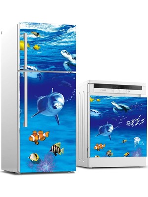 Astraltech Buzdolabı ve Bulaşık Makinası Beyaz Eşya Sticker Kaplama Sualtı Dünyası Yunus