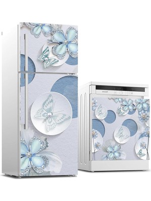 Astraltech Buzdolabı ve Bulaşık Makinası Beyaz Eşya Sticker Kaplama Kelebek Elmas Çiçek