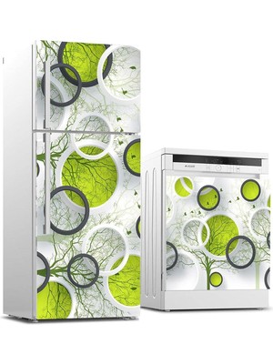 Astraltech Buzdolabı ve Bulaşık Makinası Beyaz Eşya Sticker Kaplama Yeşil Yuvarlak Desen