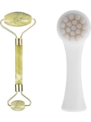 Astraltech 2li Set Çift Taraflı Cilt Temizleme Fırçası ve Yeşim Taşı Çift Taraflı Cilt Masaj Aleti
