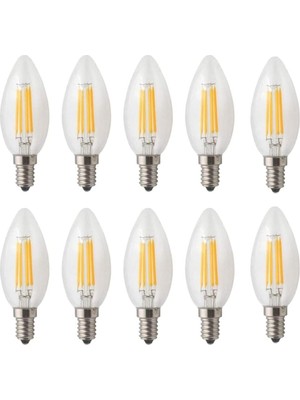 Astraltech Rustik LED Ampul 4W E14 Ince Duy Gün Işığı 3000K 10 Adet Cata ERD25 Düz Mum Ampul