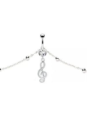 Astraltech Vücut Zincirli Sol Anahtarı Çelik Göbek Piercing, Gümüş