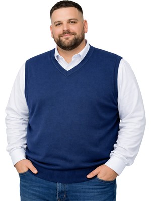 Battal Moda Erkek Büyük Beden Indigo V Yaka Süveter 3xl-4xl-5xl-6xl