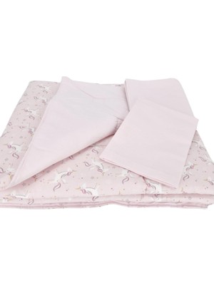 Astraltech Bebek El Yapımı At Desenli Yorgan Çarşaf ve Yastıklı Üçlü Set (Pembe)