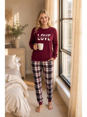 Guava Homewear Kadın Ev Giyimi Bisiklet Yaka Bilek Manşet/lastikli 2 Iplik Cepli Kışlık Jogger Eşofman Pijama Takımı