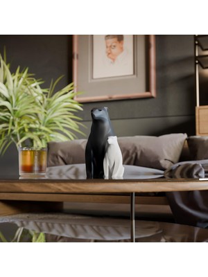 Astraltech Deco Fabrica Modern Ikili Anne Yavru Ayı Biblo Seti – Siyah Beyaz Minimalist Dekoratif Heykel | Çoc