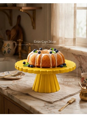 Mazaka Studio Kek Pasta Sunum Standı Cupcake Standı 24 cm Sarı