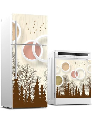 Astraltech Buzdolabı ve Bulaşık Makinası Beyaz Eşya Sticker Kaplama Kahverengi Ağaç Daireler