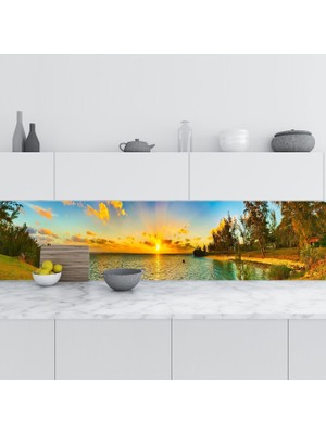 Astraltech Mutfak Tezgah Arası Folyo Fayans Kaplama Folyosu Gün Batımı Kıyı 60X400 cm