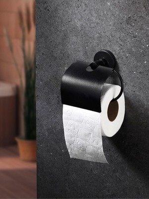 Astraltech Sas Haus Yapışkanlı Siyah Geniş Kapaklı Tuvalet Kağıtlığı Wc Kağıtlık Tuvalet Kağıdı Askısı